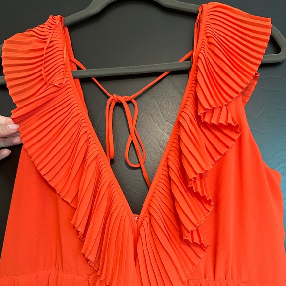 EUC ZARA Pleated Orangey Red MIDI Dress Sz.M - Picture 7 of 7
